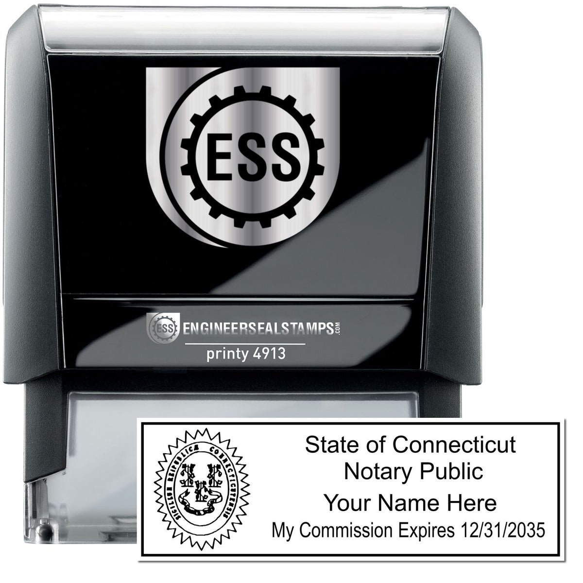 The main image for the Self-Inking State Seal Connecticut Notary Stamp depicting a sample of the imprint and electronic files