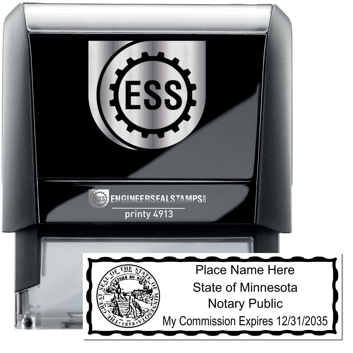 The main image for the Self-Inking State Seal Minnesota Notary Stamp depicting a sample of the imprint and electronic files
