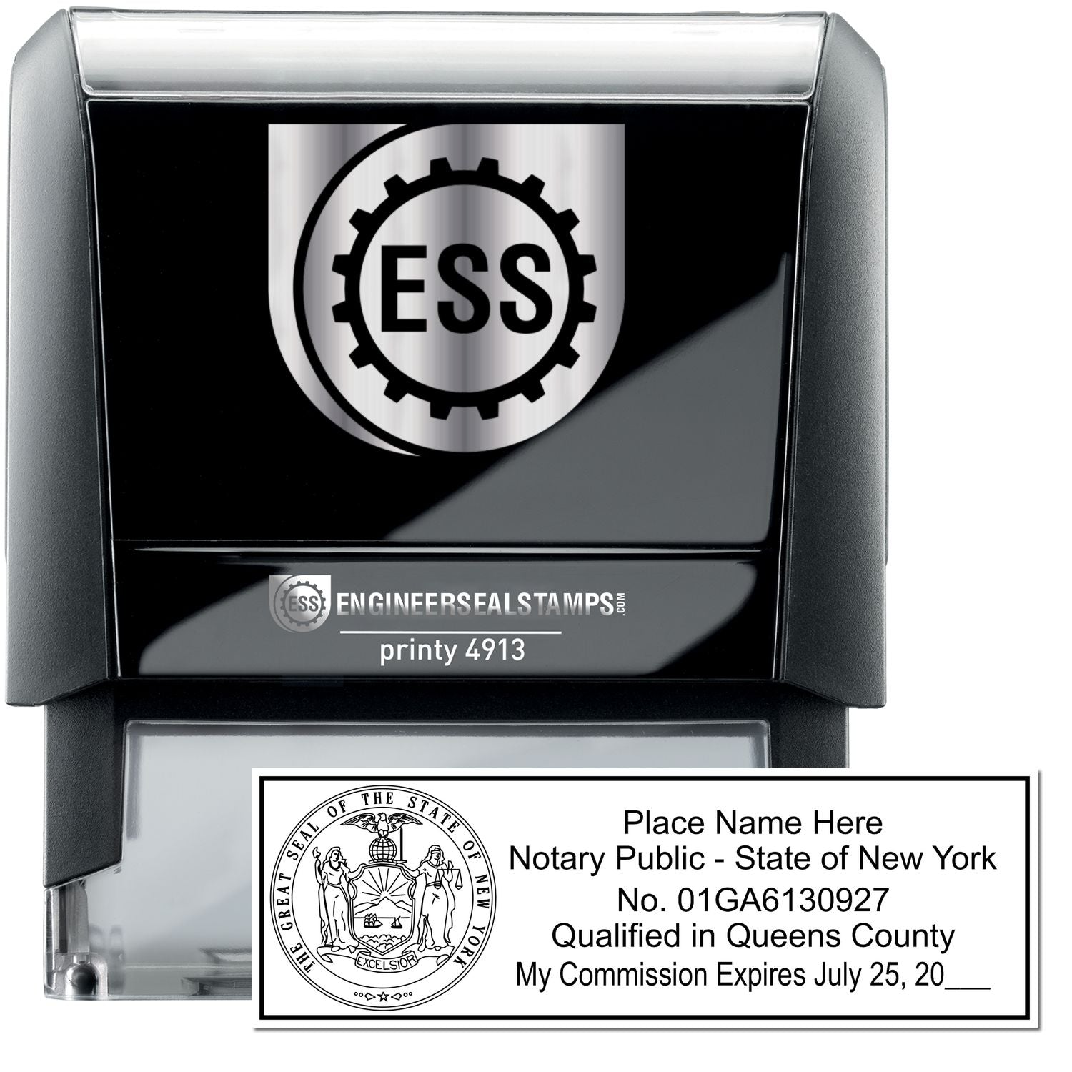 The main image for the Self-Inking State Seal New York Notary Stamp depicting a sample of the imprint and electronic files
