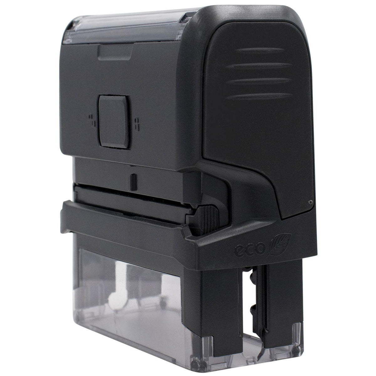 Side View of Large Self-Inking Completed with Checkbox Stamp at an Angle