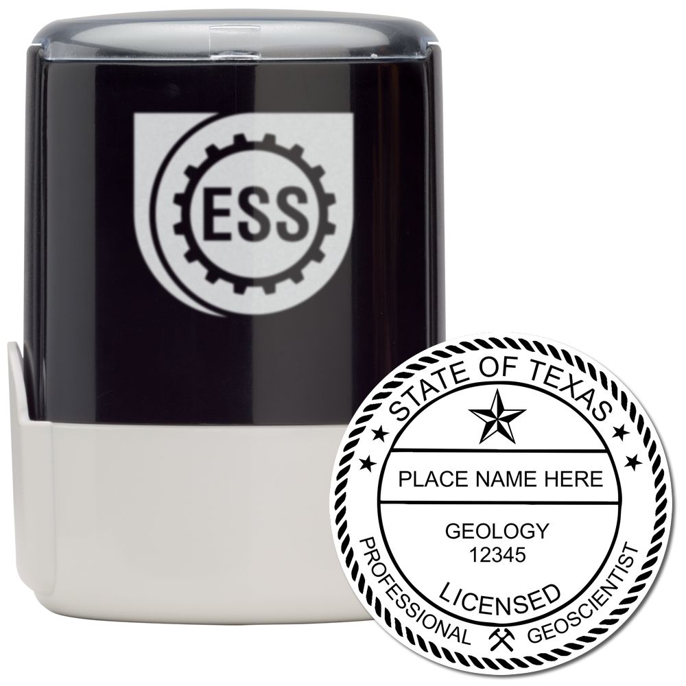 The main image for the Self-Inking Texas Geologist Stamp depicting a sample of the imprint and imprint sample
