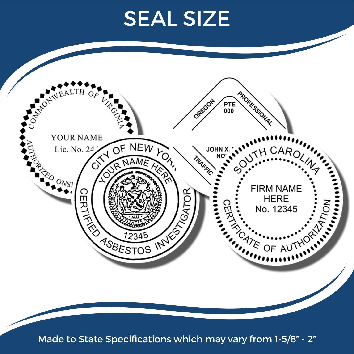 Image showing various seal designs made with the Professional MaxLight Pre Inked Rubber Stamp of Seal, adhering to state specifications.