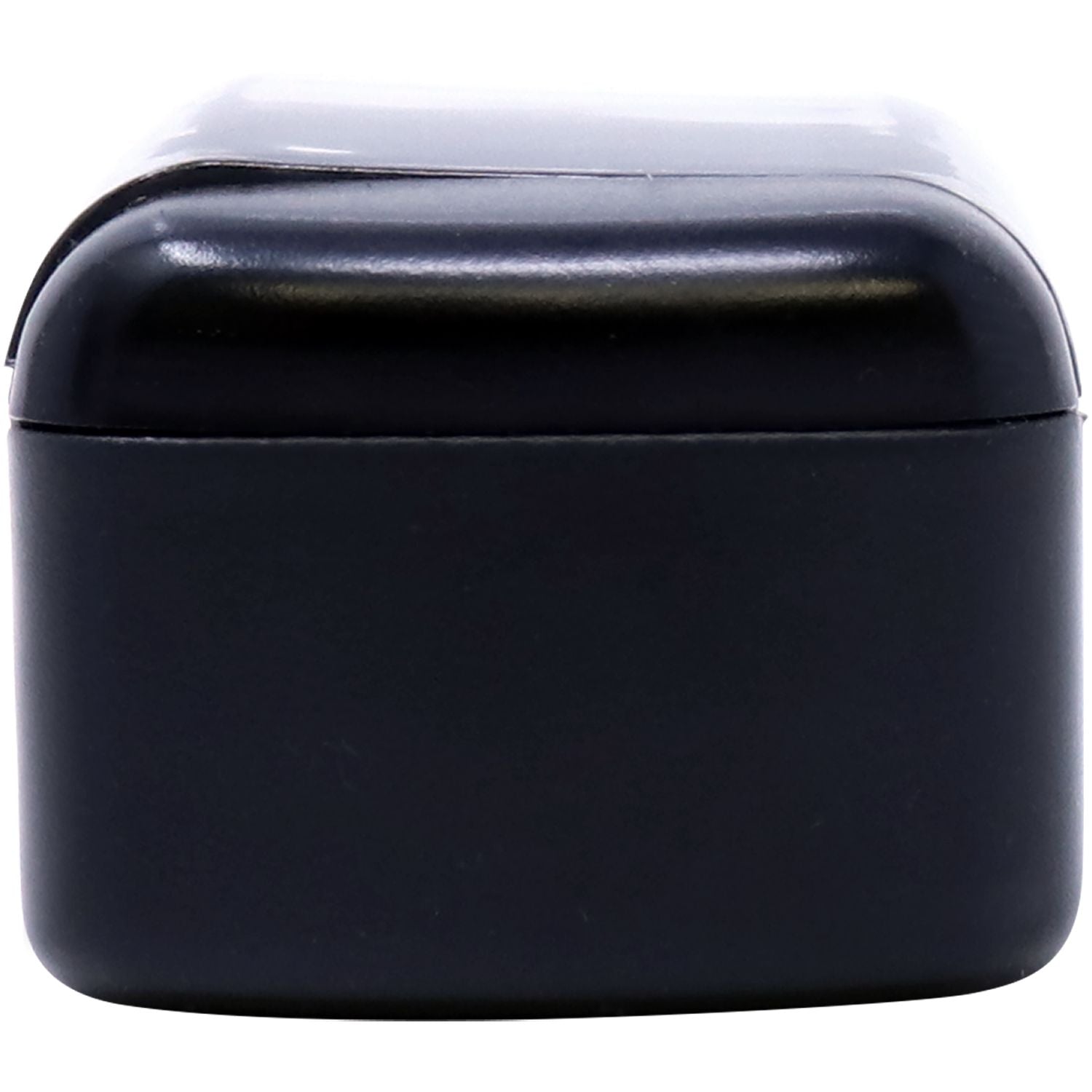 Slim Pre-Inked Essential Job Stamp in a compact, black rectangular casing, side view.