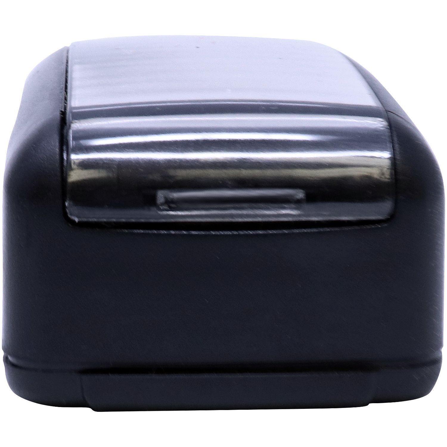 Large Pre-Inked Cancelled Stamp with a sleek black design, shown from a side view, highlighting its compact and durable build.