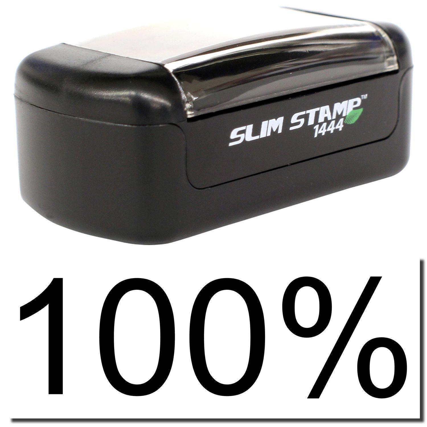 A stock office pre-inked stamp with a stamped image showing how the text 100% is displayed after stamping.