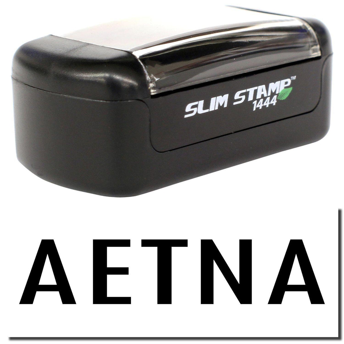 A stock office pre-inked stamp with a stamped image showing how the text &quot;AETNA&quot; is displayed after stamping.