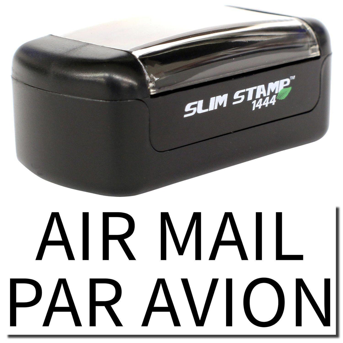 A stock office pre-inked stamp with a stamped image showing how the text &quot;AIR MAIL PAR AVION&quot; is displayed after stamping.