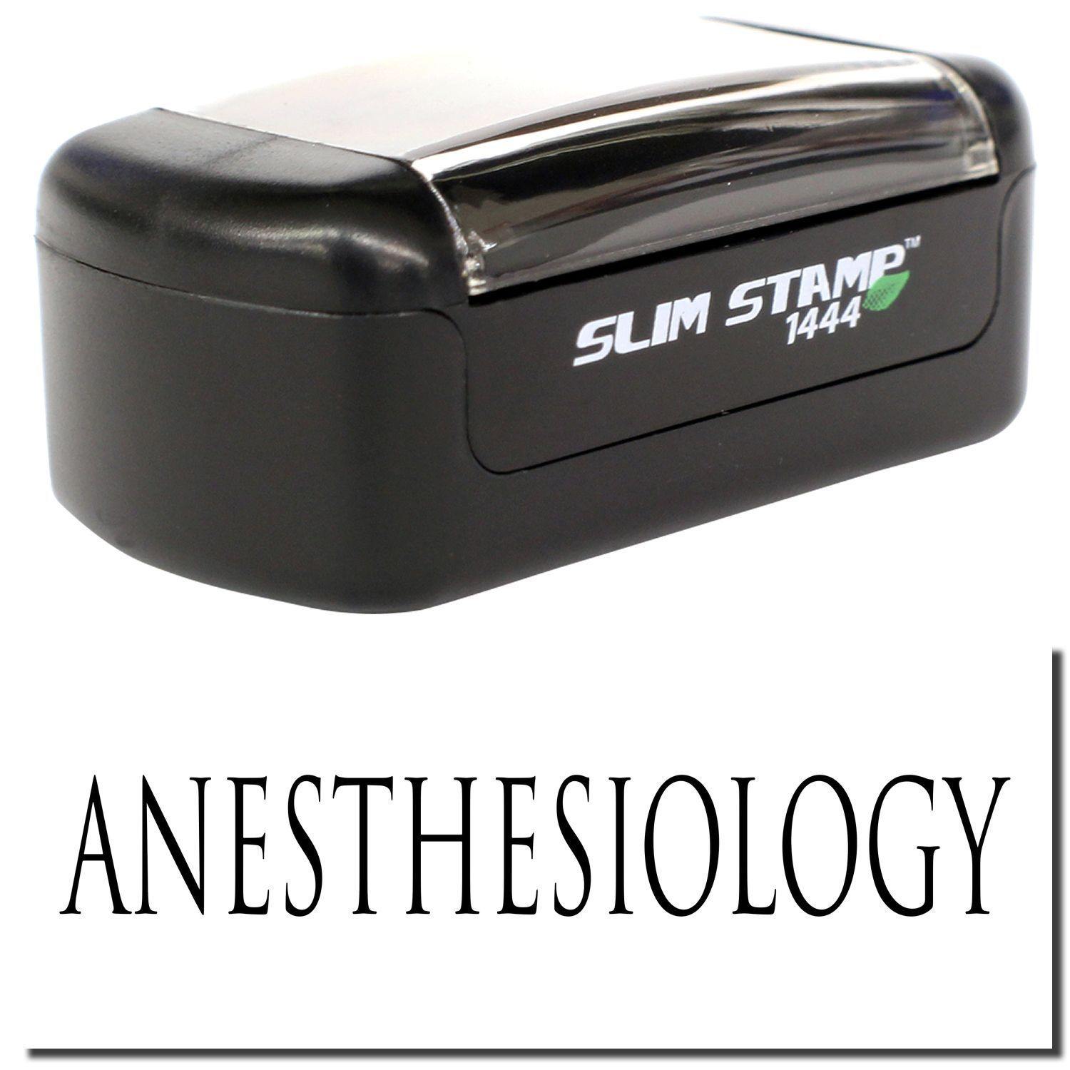 A stock office pre-inked stamp with a stamped image showing how the text ANESTHESIOLOGY is displayed after stamping.