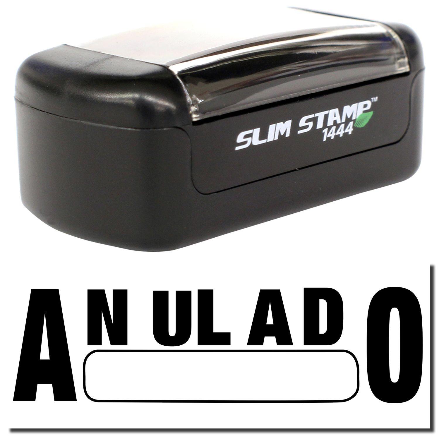 A stock office pre-inked stamp with a stamped image showing how the text ANULADO with a box is displayed after stamping.