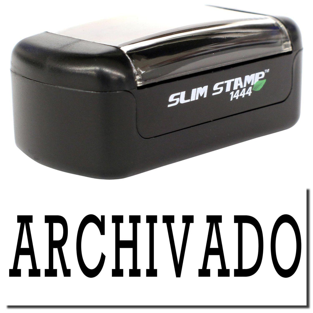 A stock office pre-inked stamp with a stamped image showing how the text &quot;ARCHIVADO&quot; is displayed after stamping.