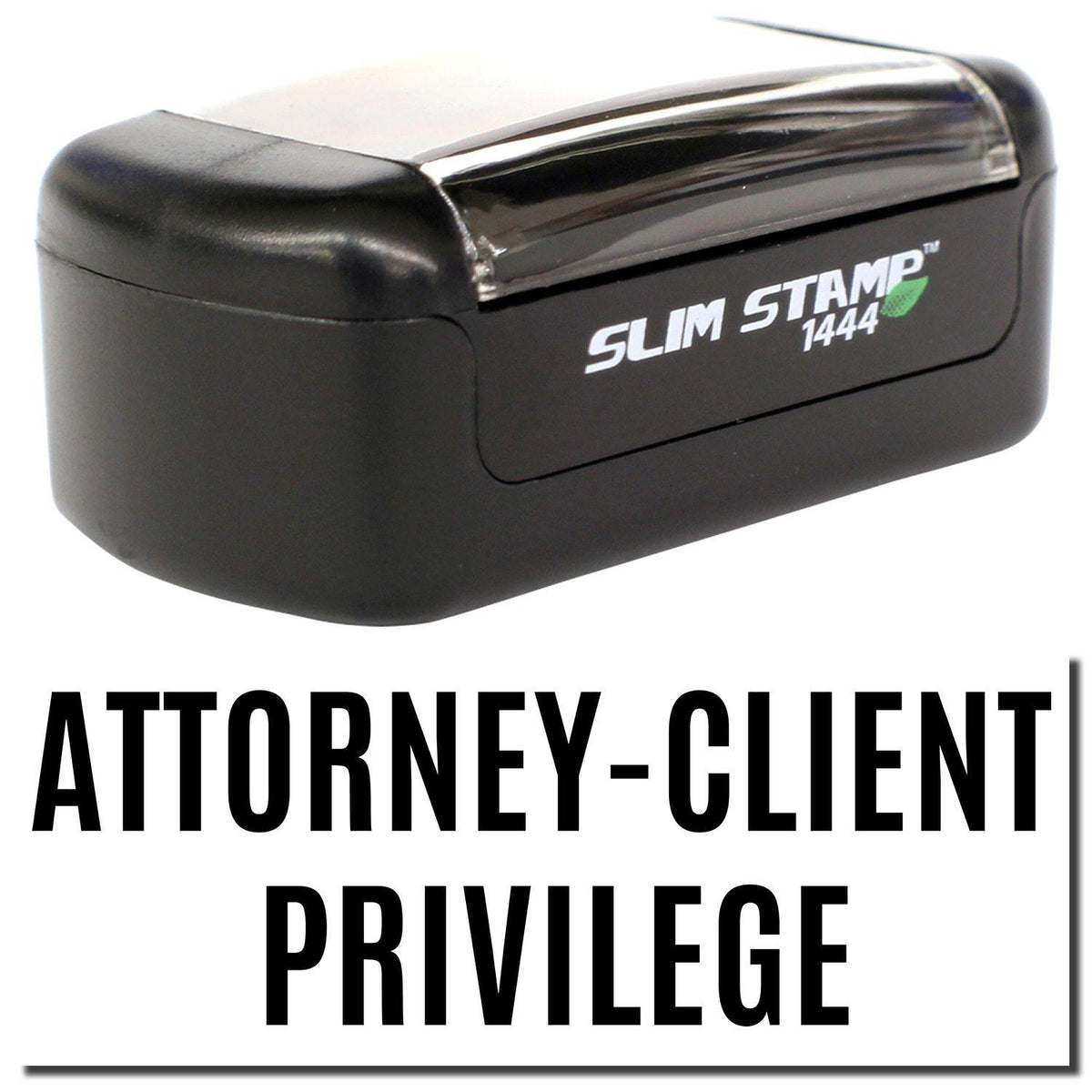 A stock office pre-inked stamp with a stamped image showing how the text &quot;ATTORNEY-CLIENT PRIVILEGE&quot; is displayed after stamping.