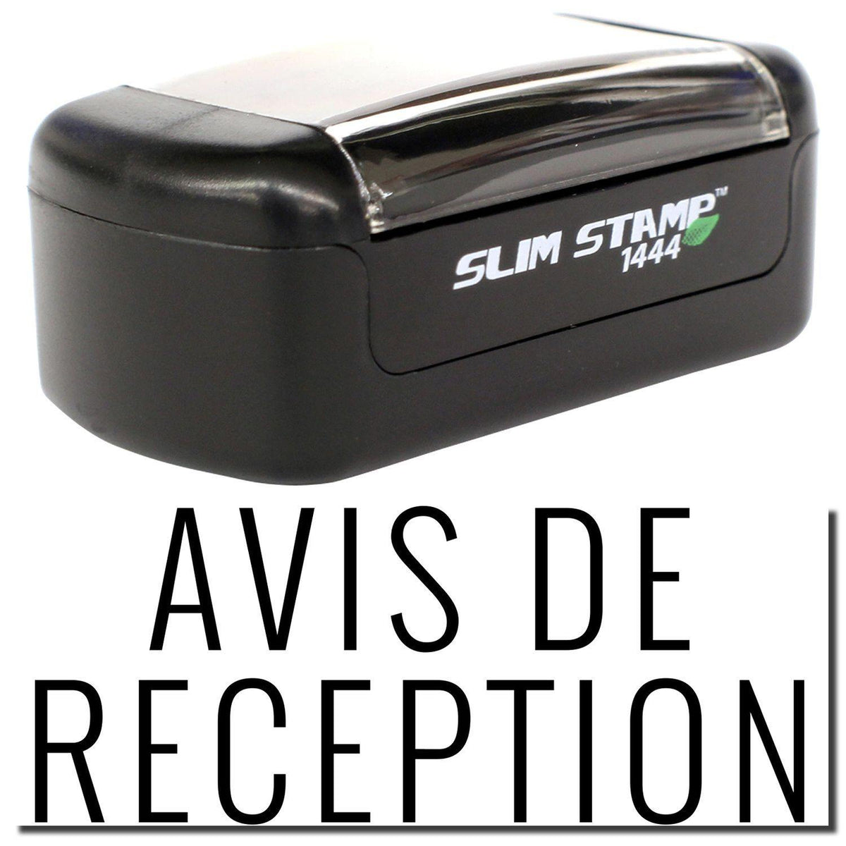 A stock office pre-inked stamp with a stamped image showing how the text &quot;AVIS DE RECEPTION&quot; is displayed after stamping.