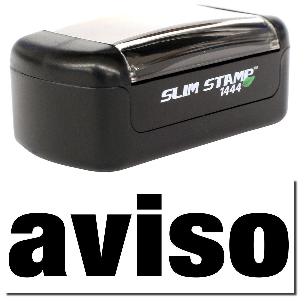 A stock office pre-inked stamp with a stamped image showing how the text &quot;aviso&quot; is displayed after stamping.