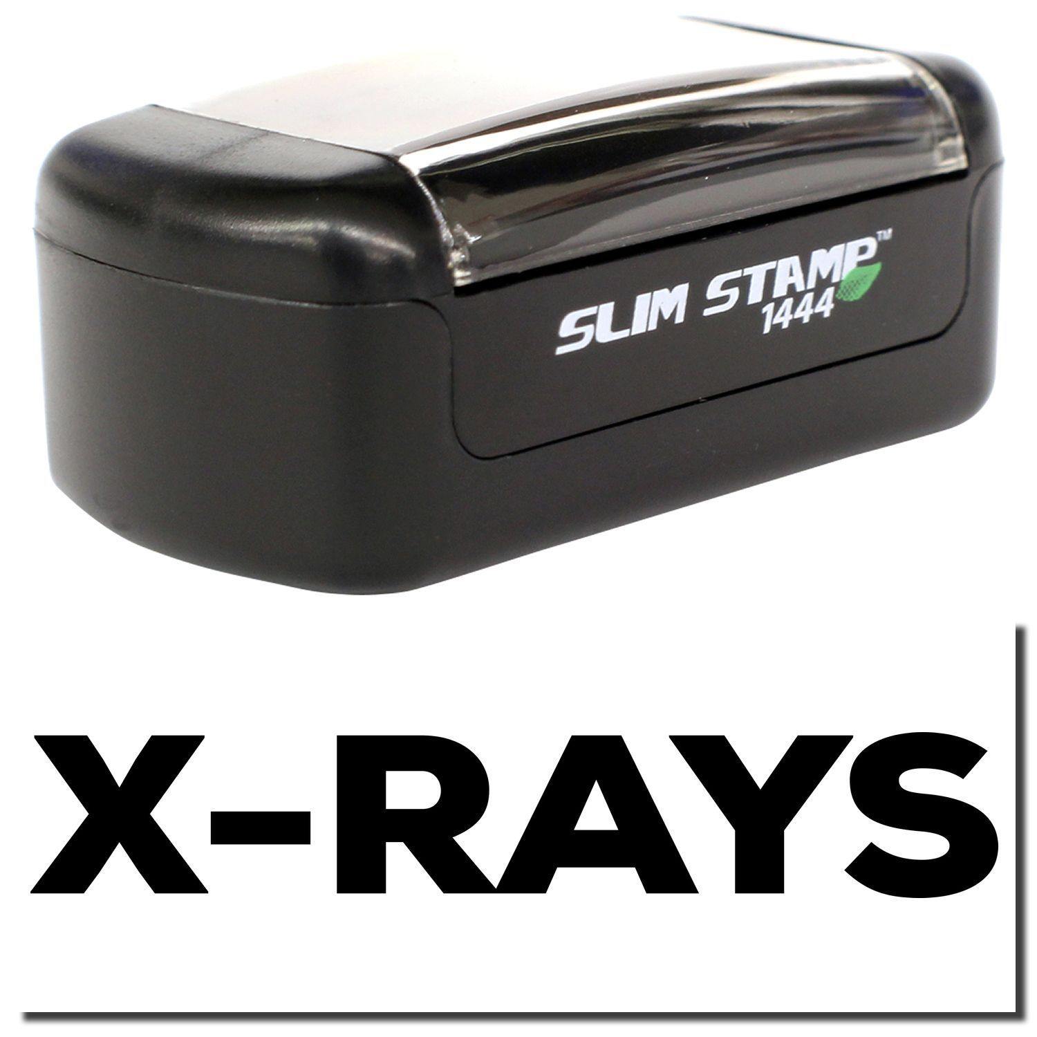 A stock office pre-inked stamp with a stamped image showing how the text "X-RAYS" in bold font is displayed after stamping.