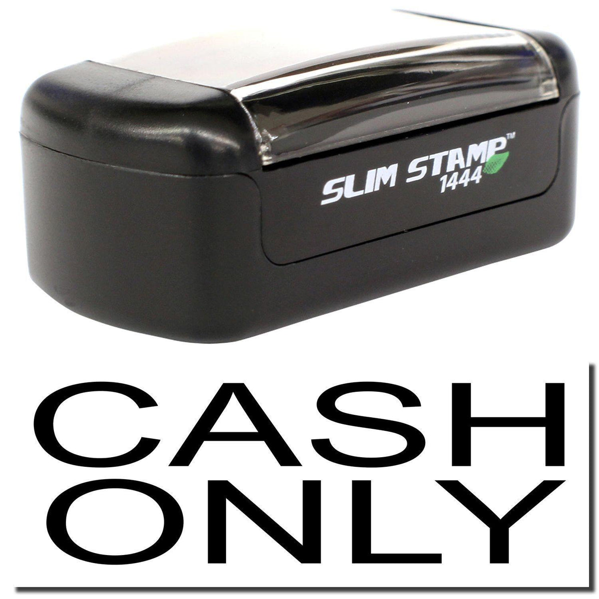 A stock office pre-inked stamp with a stamped image showing how the text &quot;CASH ONLY&quot; is displayed after stamping.