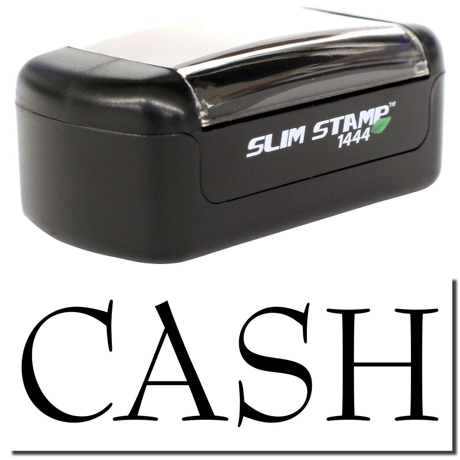 A stock office pre-inked stamp with a stamped image showing how the text "CASH" is displayed after stamping.