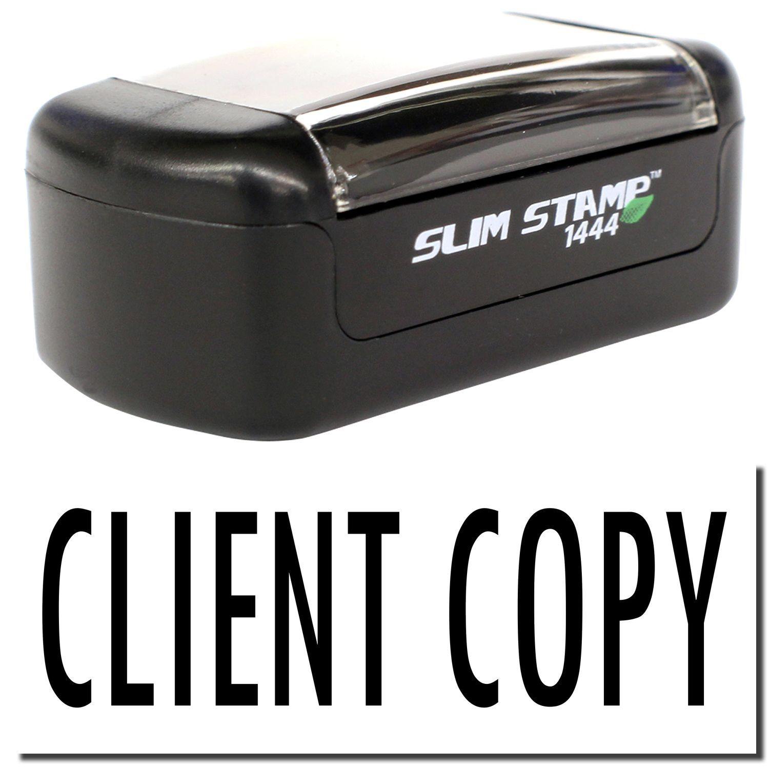 A stock office pre-inked stamp with a stamped image showing how the text "CLIENT COPY" is displayed after stamping.