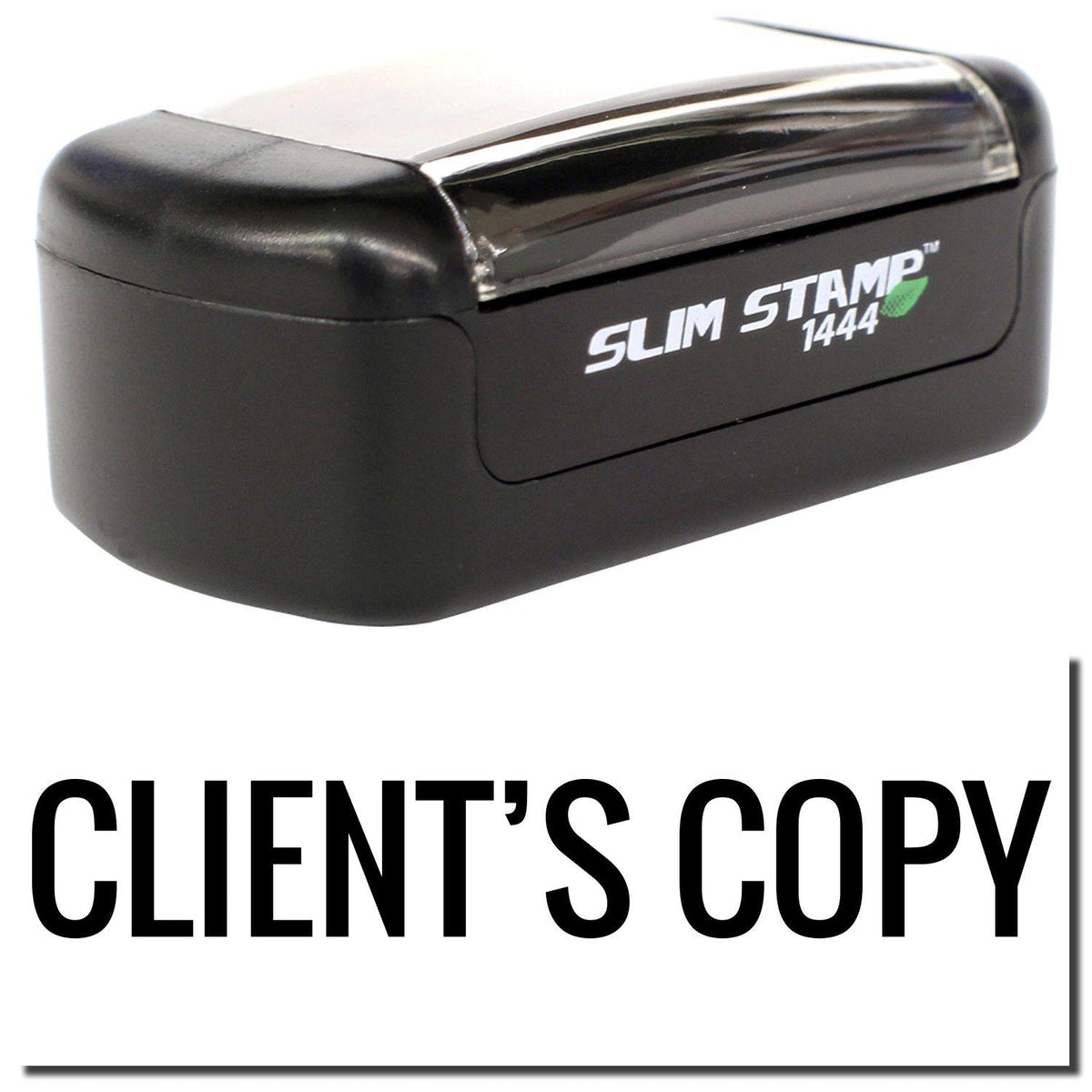 A stock office pre-inked stamp with a stamped image showing how the text &quot;CLIENT&#39;S COPY&quot; is displayed after stamping.