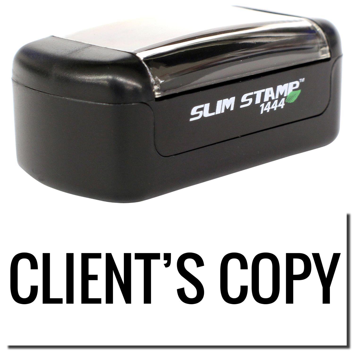 A stock office pre-inked stamp with a stamped image showing how the text "CLIENT'S COPY" is displayed after stamping.