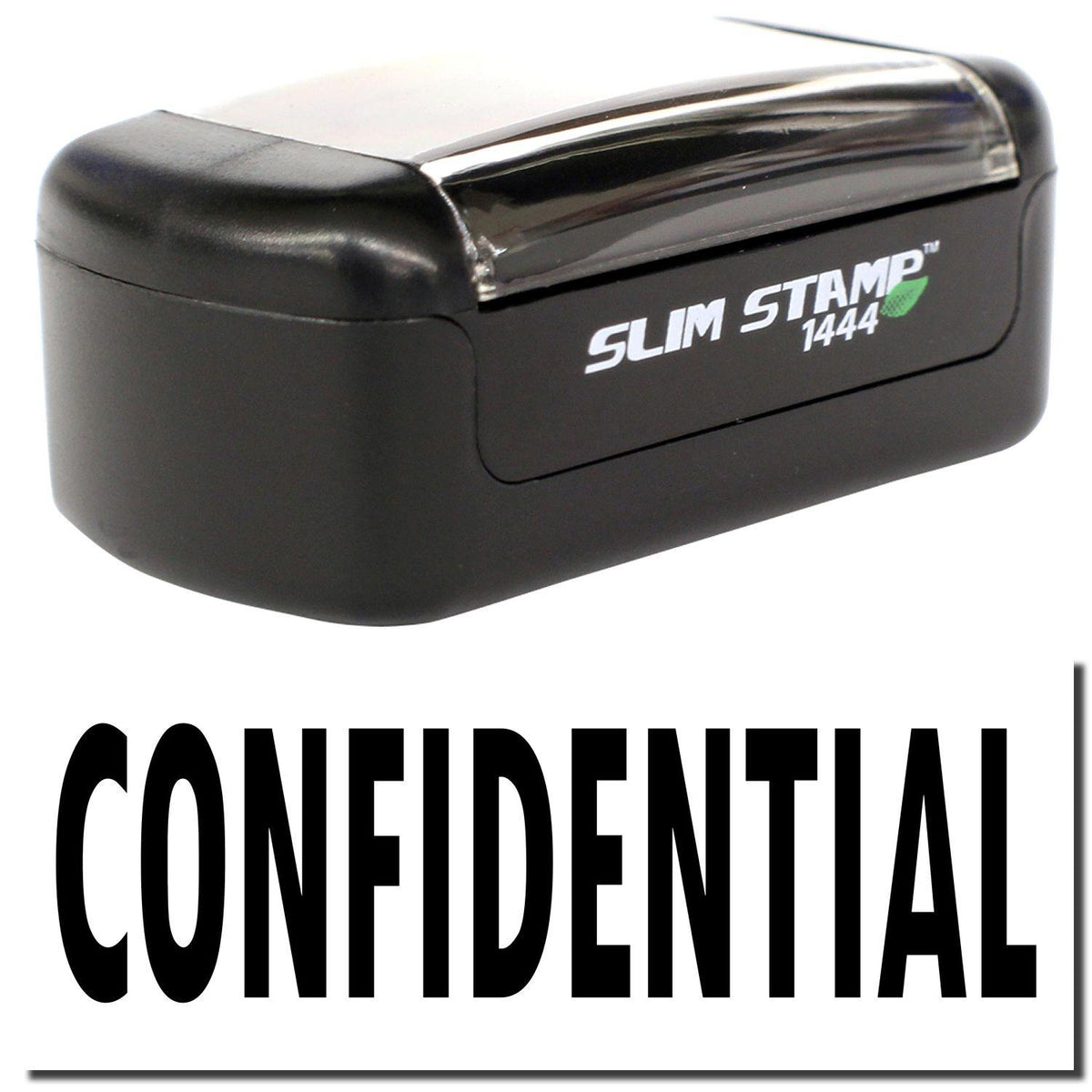 A stock office pre-inked stamp with a stamped image showing how the text &quot;CONFIDENTIAL&quot; is displayed after stamping.