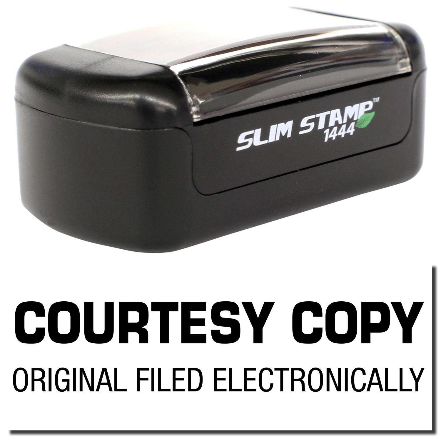 A stock office pre-inked stamp with a stamped image showing how the text COURTESY COPY ORIGINAL FILED ELECTRONICALLY is displayed after stamping.