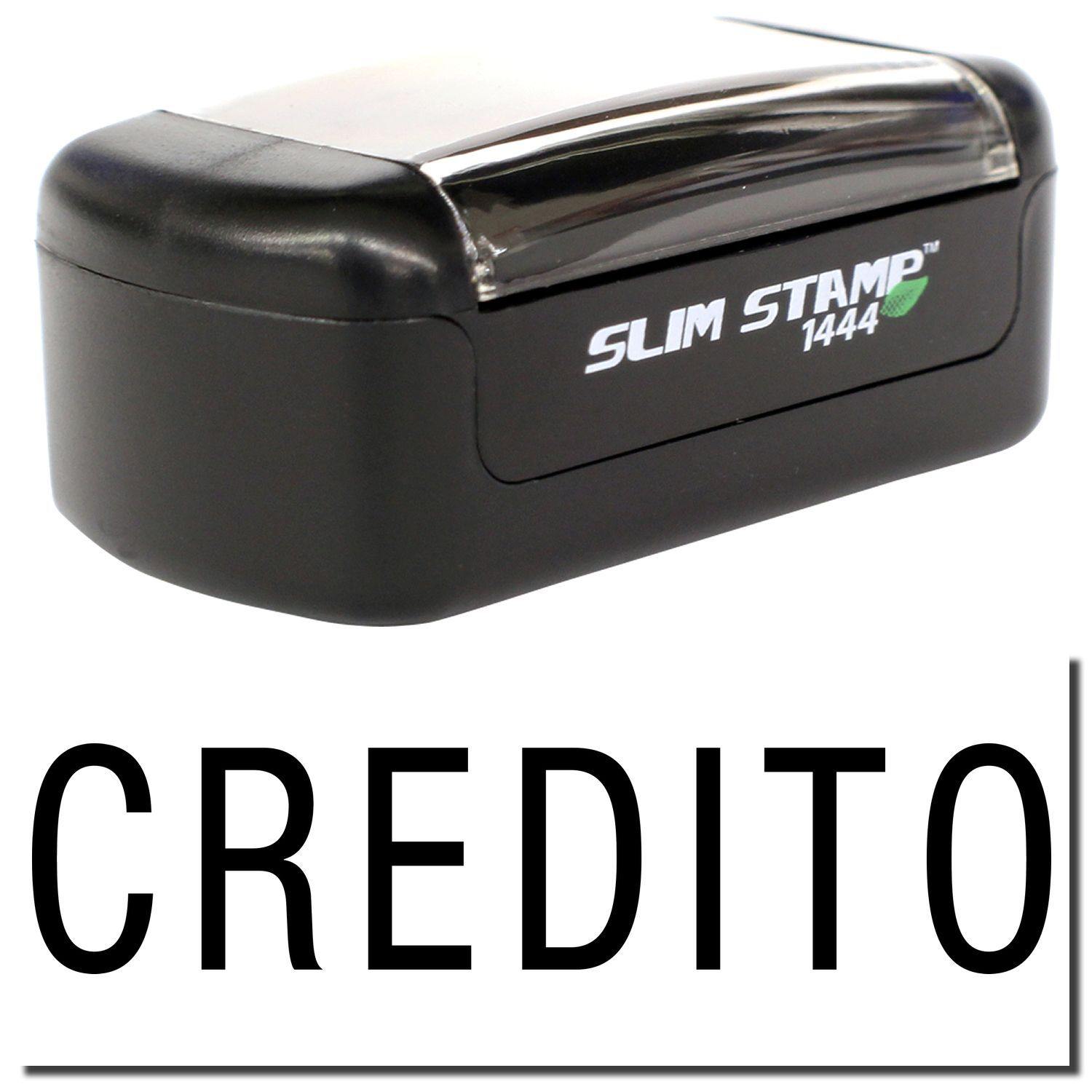 A stock office pre-inked stamp with a stamped image showing how the text CREDITO is displayed after stamping.