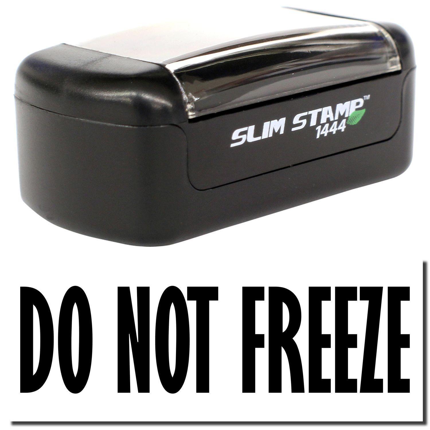 A stock office pre-inked stamp with a stamped image showing how the text DO NOT FREEZE is displayed after stamping.