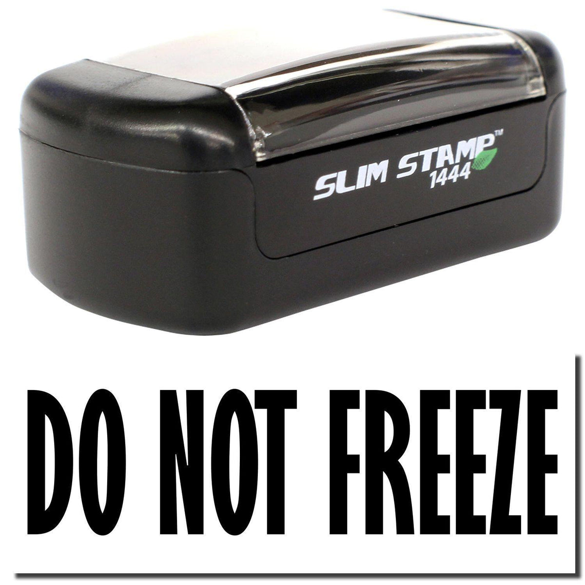 A stock office pre-inked stamp with a stamped image showing how the text &quot;DO NOT FREEZE&quot; is displayed after stamping.