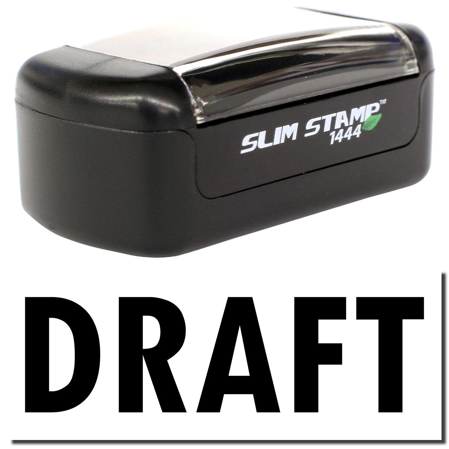 A stock office pre-inked stamp with a stamped image showing how the text DRAFT is displayed after stamping.