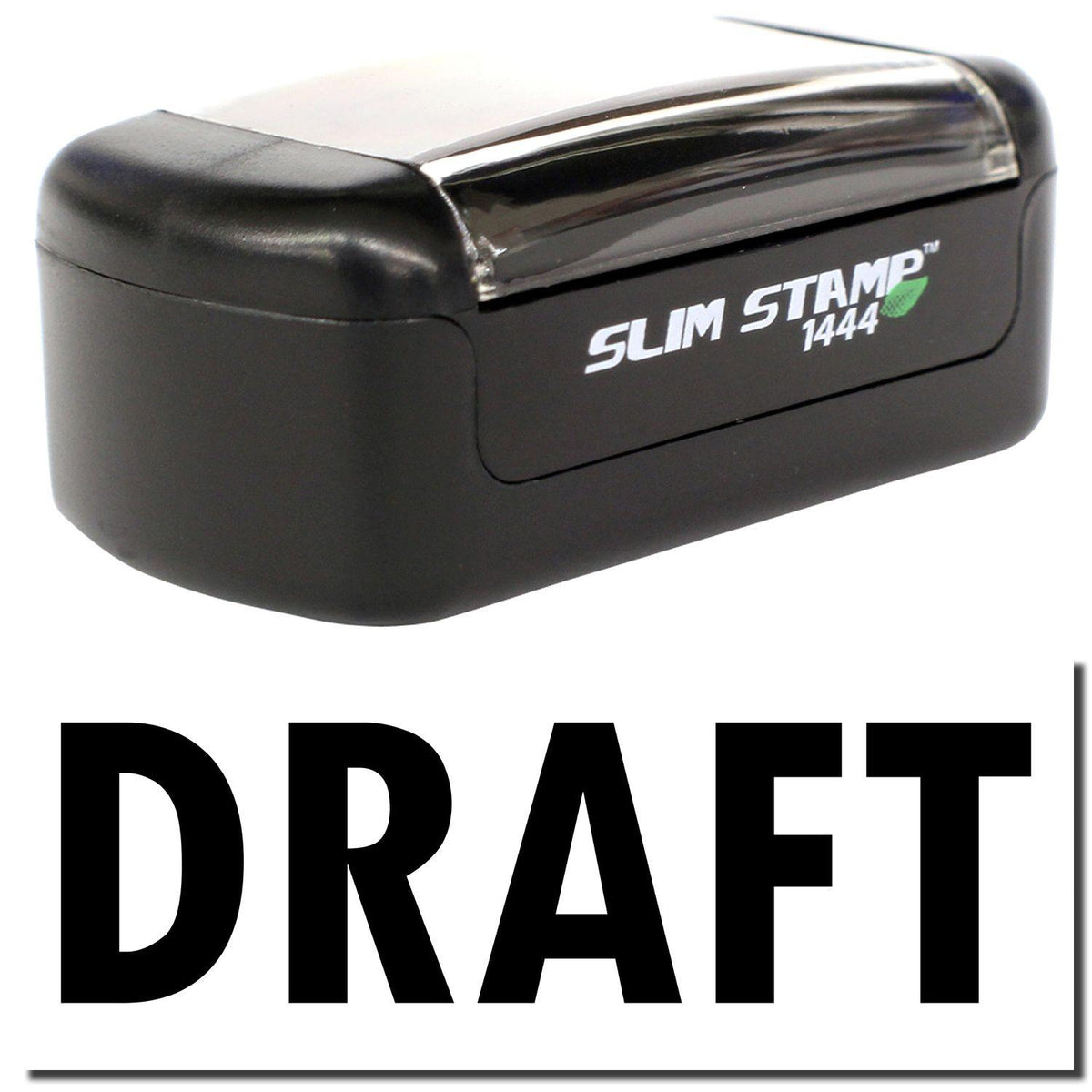 A stock office pre-inked stamp with a stamped image showing how the text &quot;DRAFT&quot; is displayed after stamping.