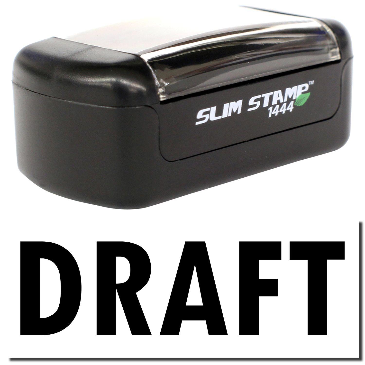 A stock office pre-inked stamp with a stamped image showing how the text "DRAFT" is displayed after stamping.