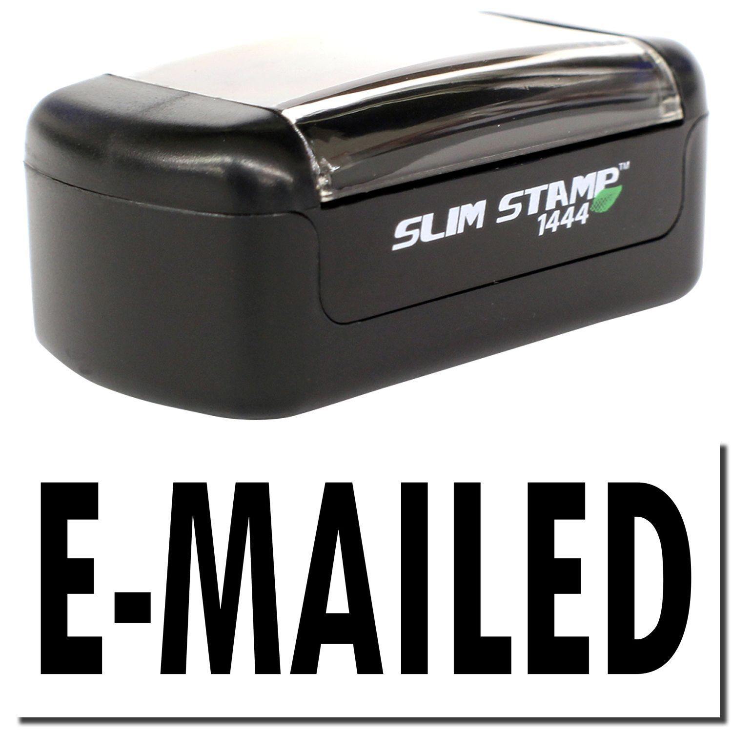 A stock office pre-inked stamp with a stamped image showing how the text E-MAILED is displayed after stamping.