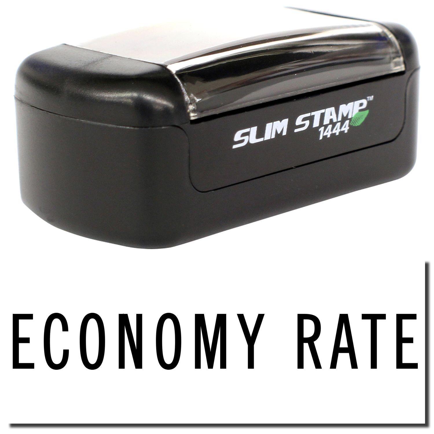 A stock office pre-inked stamp with a stamped image showing how the text ECONOMY RATE is displayed after stamping.