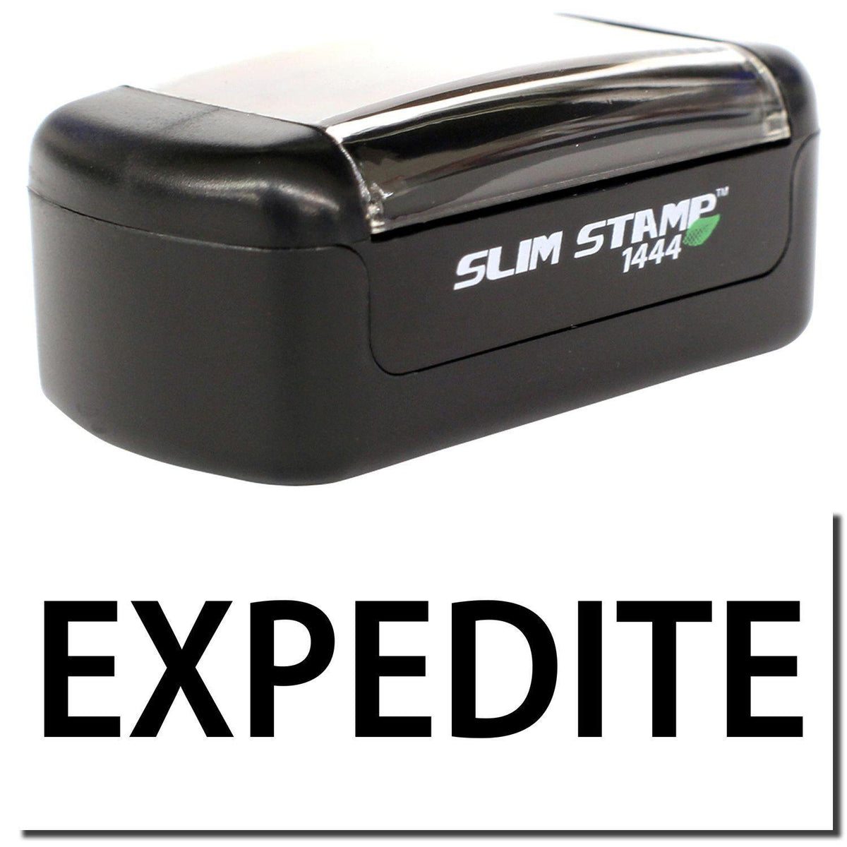 A stock office pre-inked stamp with a stamped image showing how the text &quot;EXPEDITE&quot; is displayed after stamping.