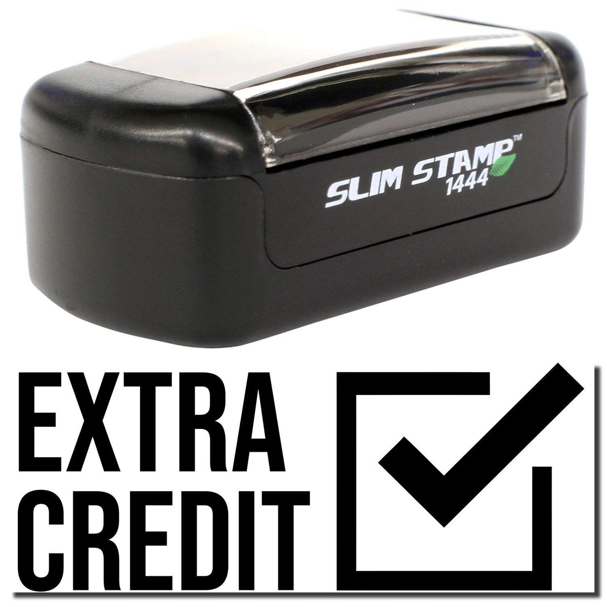 A stock office pre-inked stamp with a stamped image showing how the text &quot;EXTRA CREDIT&quot; with a checkbox on the right side is displayed after stamping.
