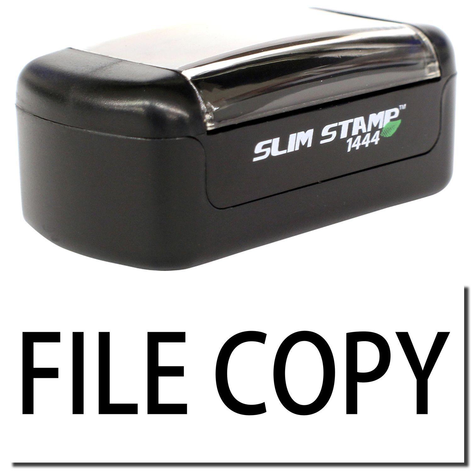 A stock office pre-inked stamp with a stamped image showing how the text FILE COPY is displayed after stamping.