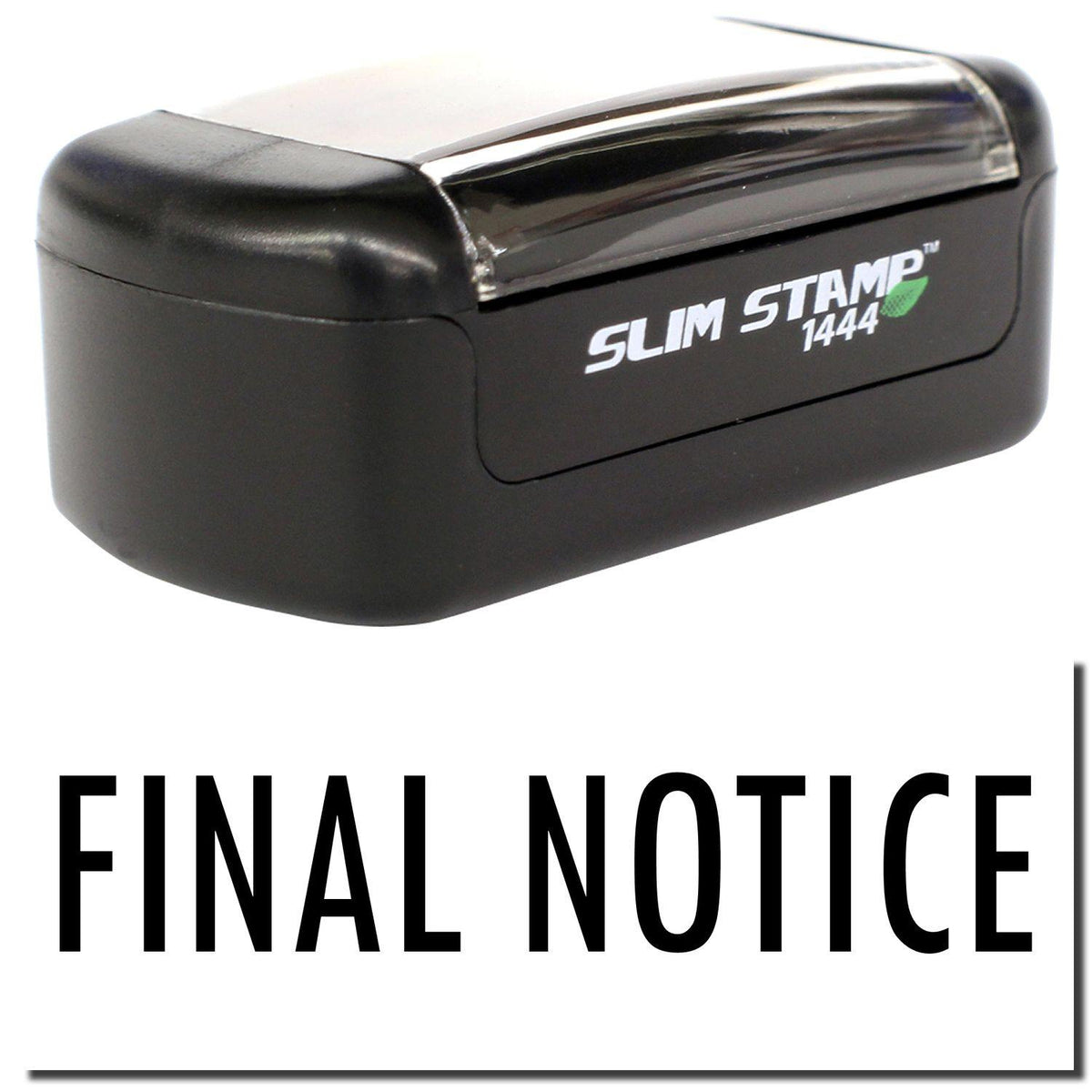 A stock office pre-inked stamp with a stamped image showing how the text &quot;FINAL NOTICE&quot; is displayed after stamping.