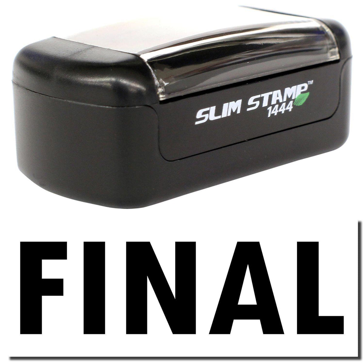 A stock office pre-inked stamp with a stamped image showing how the text &quot;FINAL&quot; is displayed after stamping.