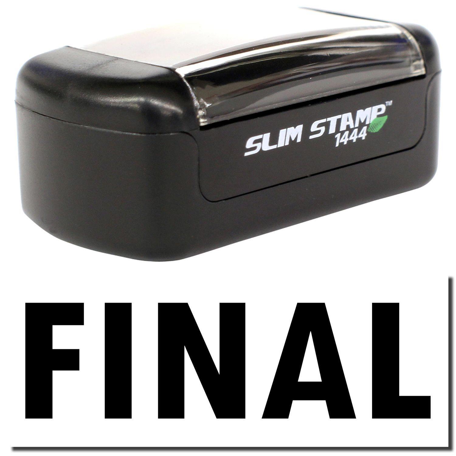 A stock office pre-inked stamp with a stamped image showing how the text "FINAL" is displayed after stamping.