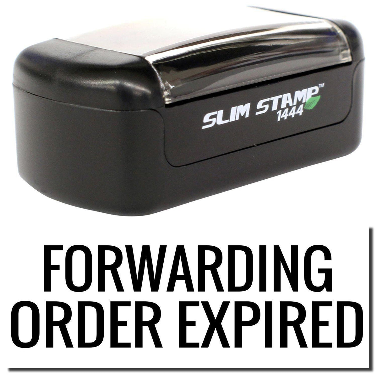 A stock office pre-inked stamp with a stamped image showing how the text &quot;FORWARDING ORDER EXPIRED&quot; is displayed after stamping.