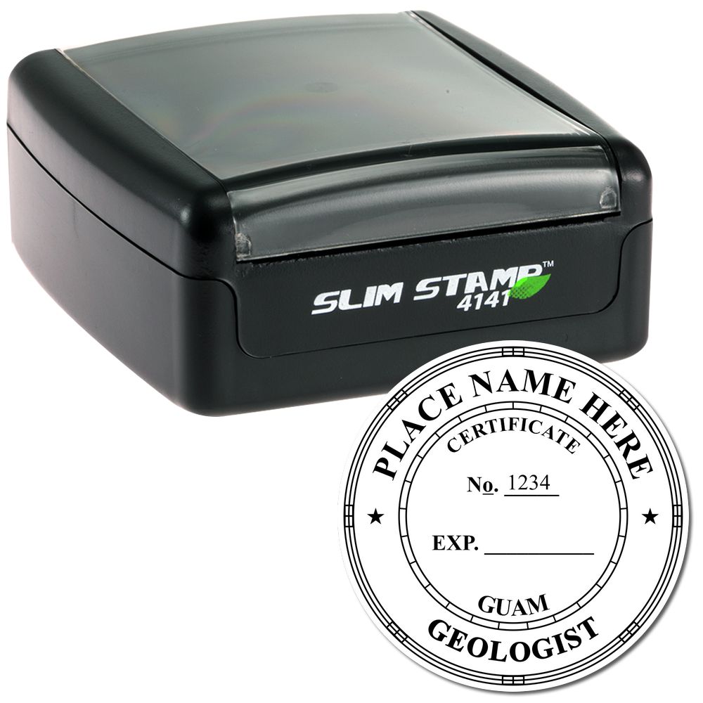 The main image for the Slim Pre-Inked Guam Professional Geologist Seal Stamp depicting a sample of the imprint and imprint sample