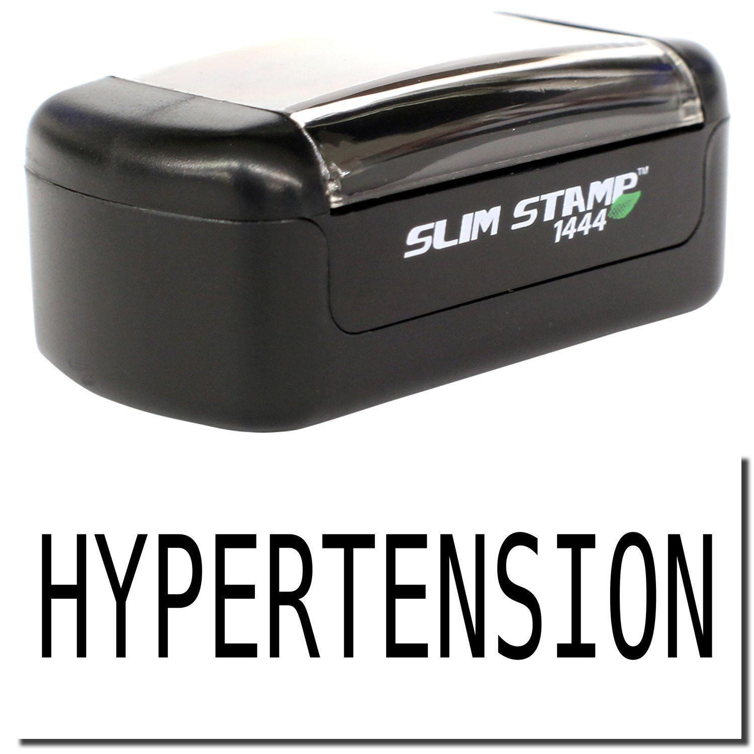 A stock office pre-inked stamp with a stamped image showing how the text HYPERTENSION is displayed after stamping.