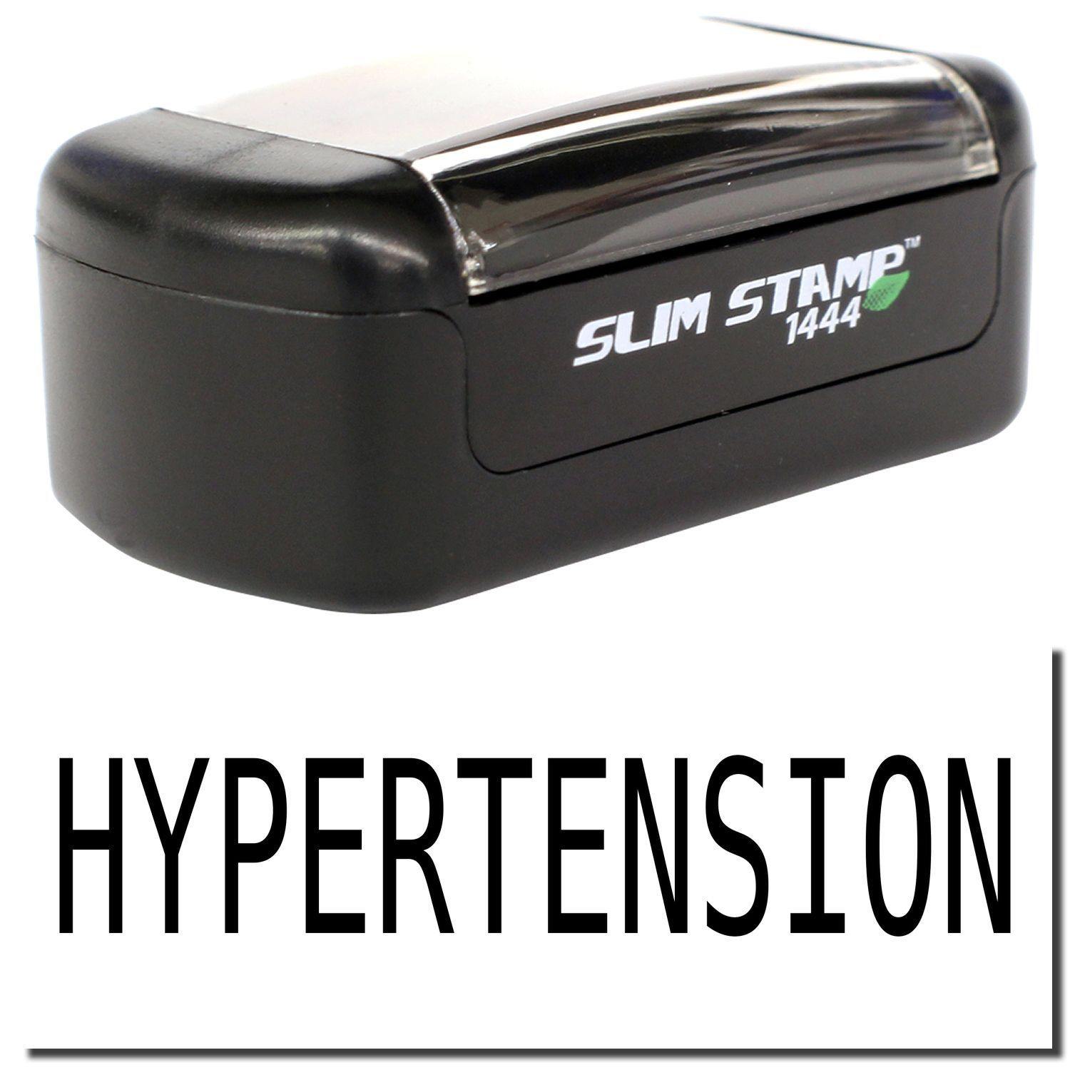 A stock office pre-inked stamp with a stamped image showing how the text "HYPERTENSION" is displayed after stamping.