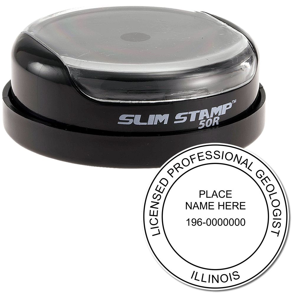 The main image for the Slim Pre-Inked Illinois Professional Geologist Seal Stamp depicting a sample of the imprint and imprint sample
