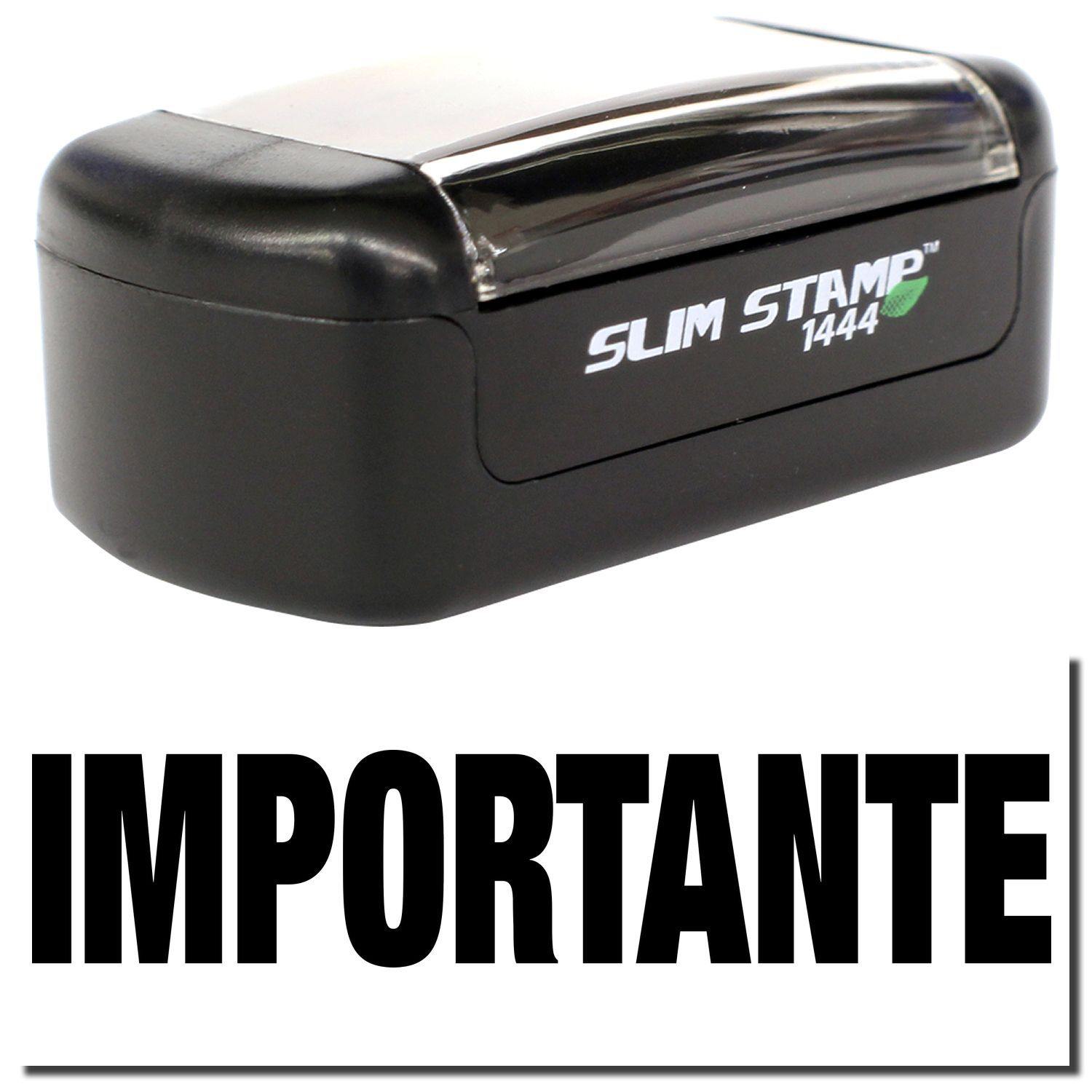 A stock office pre-inked stamp with a stamped image showing how the text IMPORTANTE is displayed after stamping.