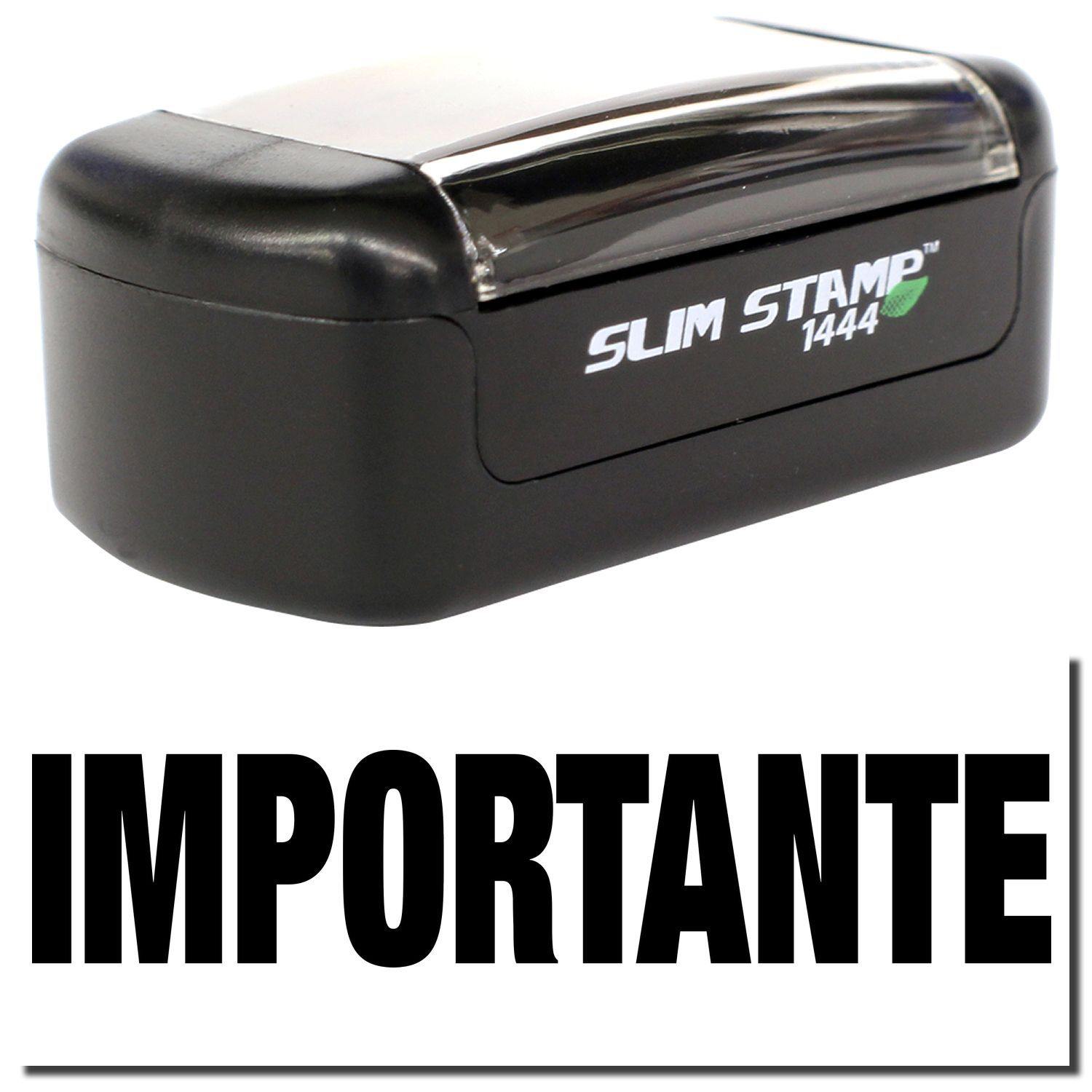 A stock office pre-inked stamp with a stamped image showing how the text "IMPORTANTE" is displayed after stamping.