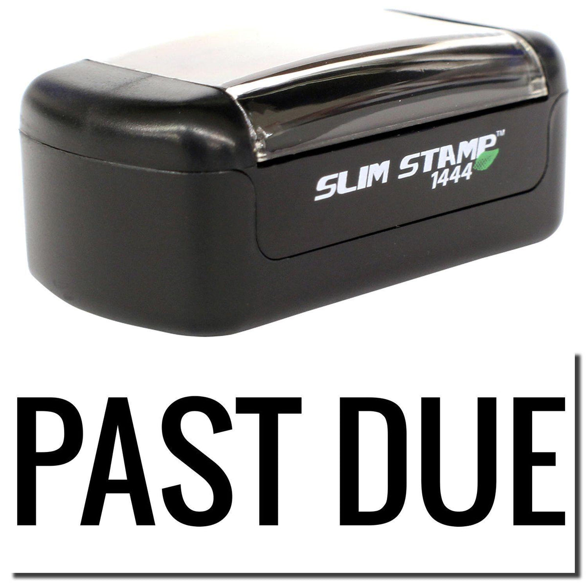 A stock office pre-inked stamp with a stamped image showing how the text &quot;PAST DUE&quot; in a narrow bold font is displayed after stamping.