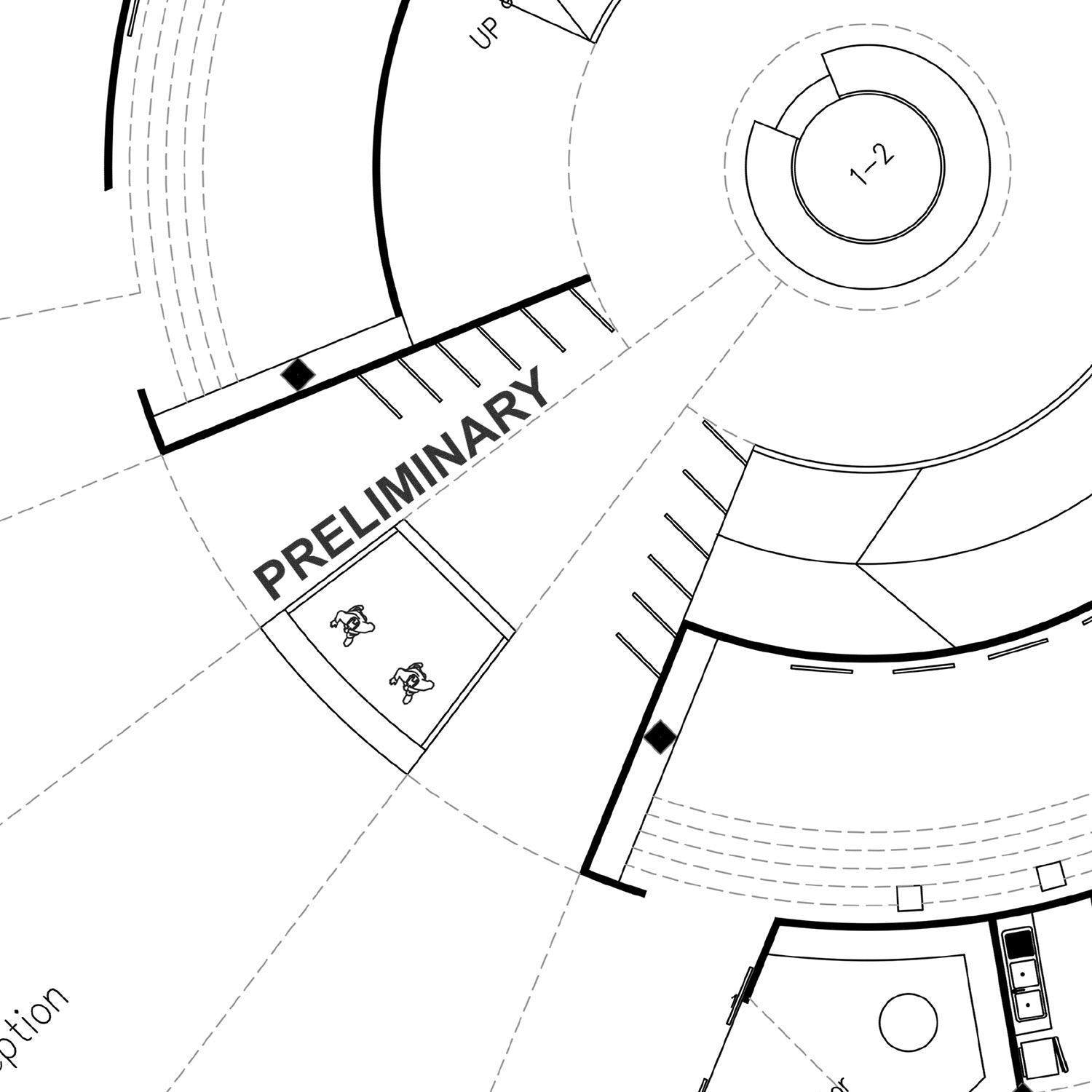 Architectural blueprint with a Preliminary mark from a Slim Pre-Inked Preliminary Stamp, indicating an early design stage.