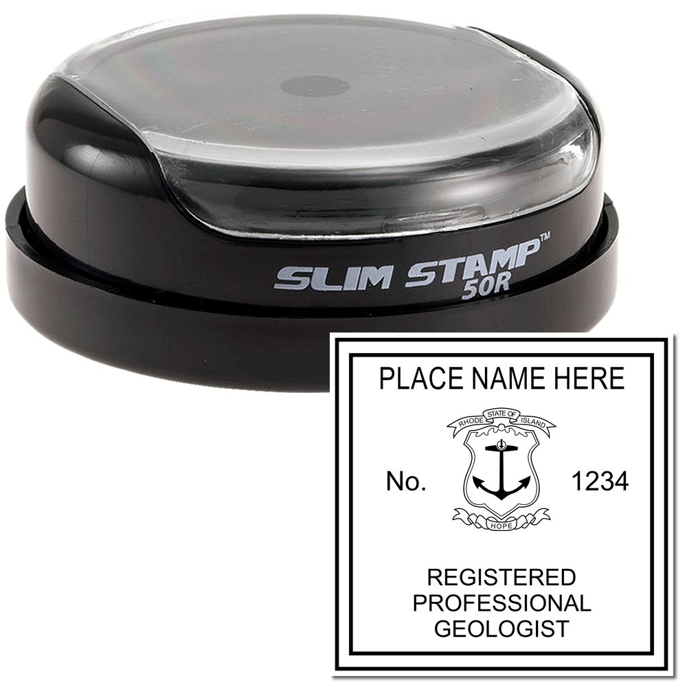 The main image for the Slim Pre-Inked Rhode Island Professional Geologist Seal Stamp depicting a sample of the imprint and imprint sample