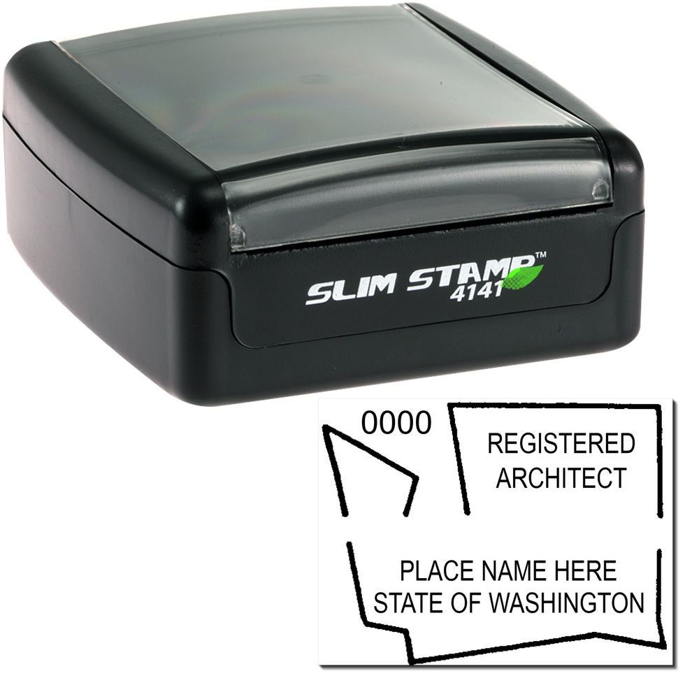 The main image for the Slim Pre-Inked Washington Architect Seal Stamp depicting a sample of the imprint and electronic files